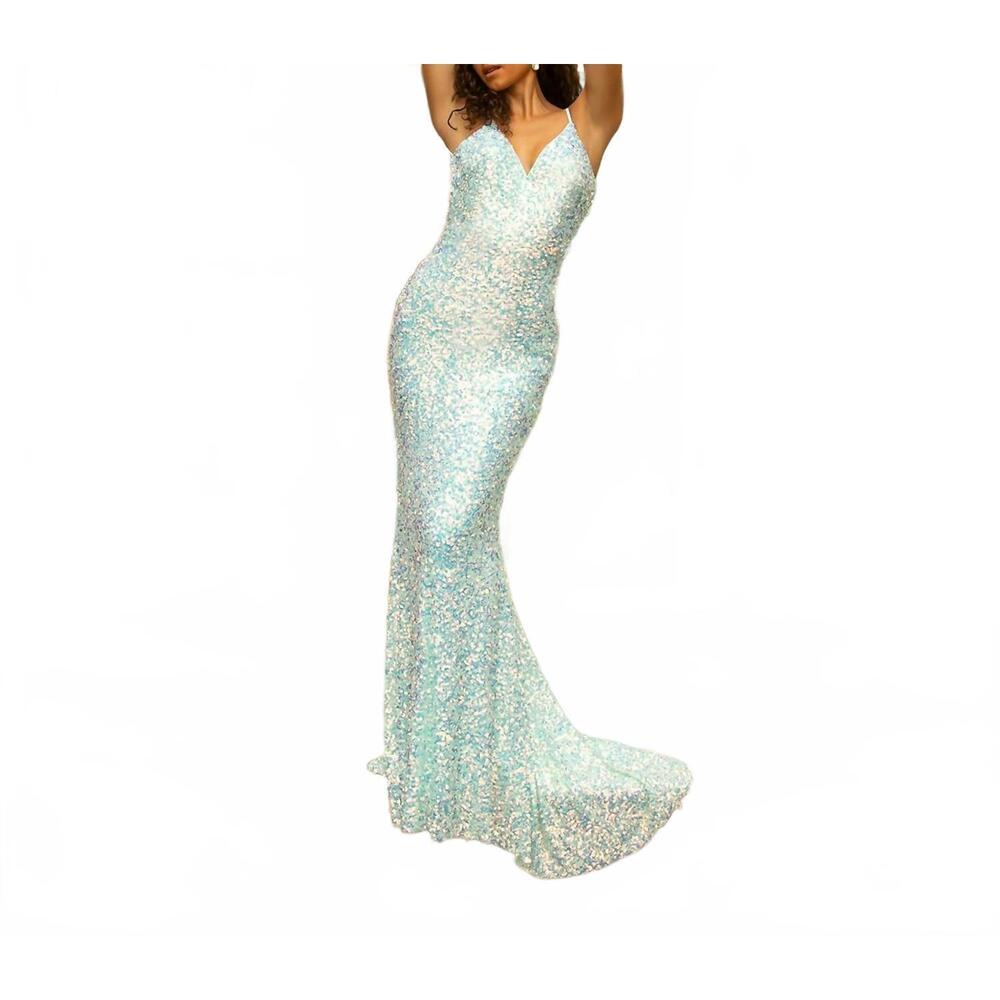 NEW SOPHIA THOMAS sequin maxi dress in aqua multi